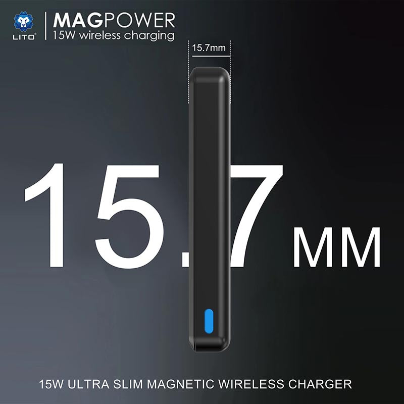 LITO LP08 10000mah Portable Slim Magnetic Wireless Magsafe Power Bank with Display