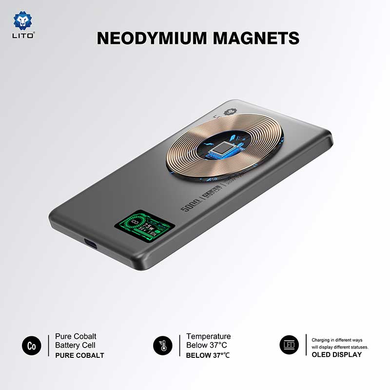 Lito LP09 Thin Mini Portable Smart Charger High Quality MagSafe 3 in 1 Power Bank 5000 10000 MAH