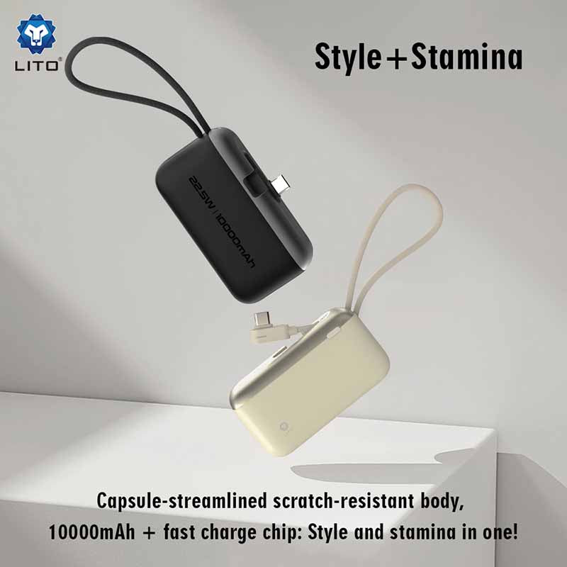 LP10 22.5w fast charging portablLito e slim mini power bank 10000mah for mobile phone with cable