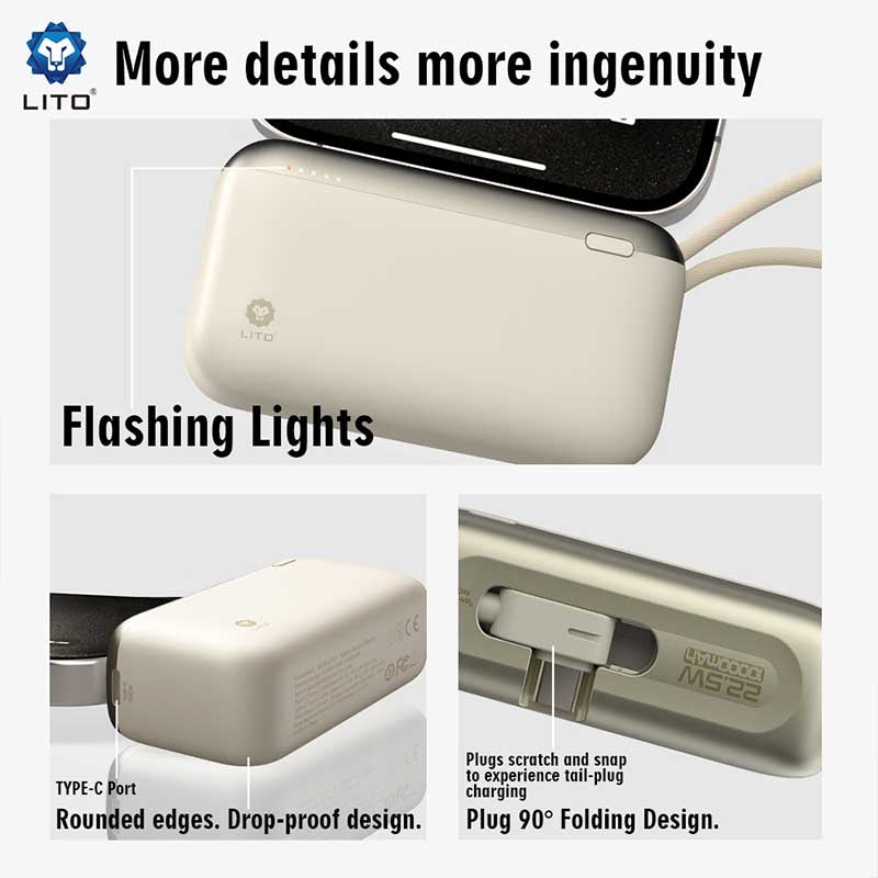 LP10 22.5w fast charging portablLito e slim mini power bank 10000mah for mobile phone with cable