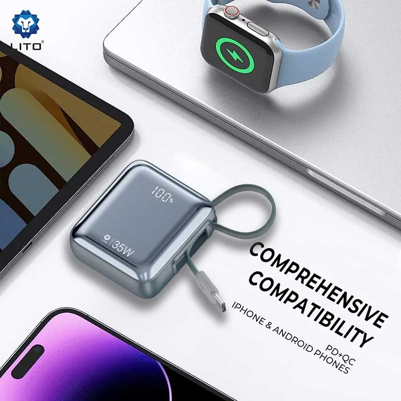 LITO LP12 35W 10000mAh Fast Charging Mini Power Bank with Built-in Type-C Cable