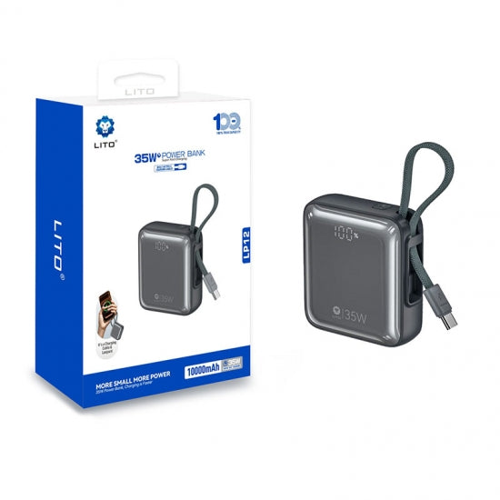 LITO LP12 35W 10000mAh Fast Charging Mini Power Bank with Built-in Type-C Cable