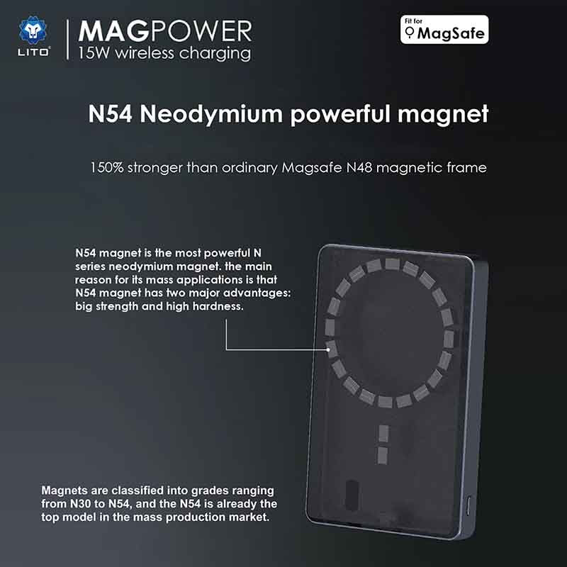 LITO LP08 10000mah Portable Slim Magnetic Wireless Magsafe Power Bank with Display